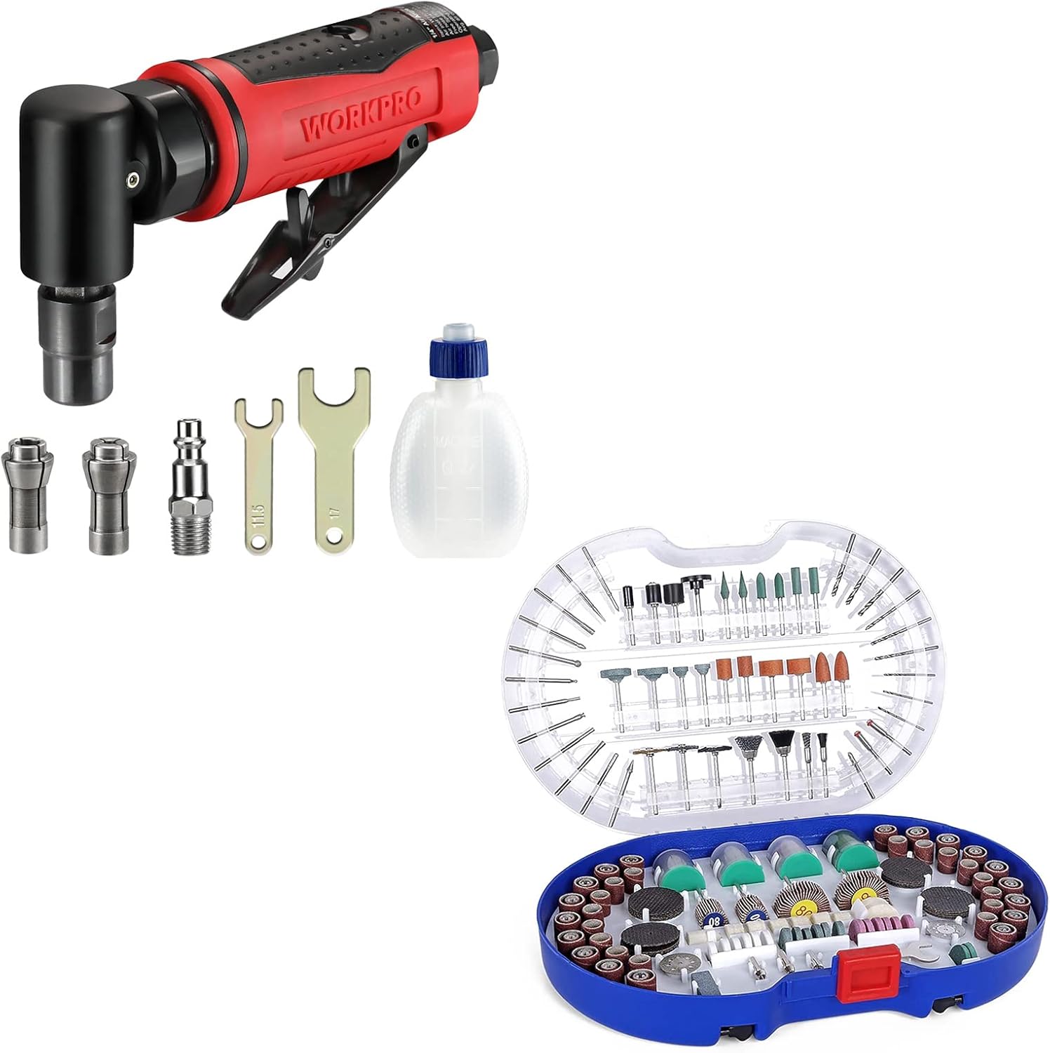 WORKPRO 276-piece Rotary Tool Accessories Kit  WORKPRO 1/4-Inch Air Angle Die Grinder