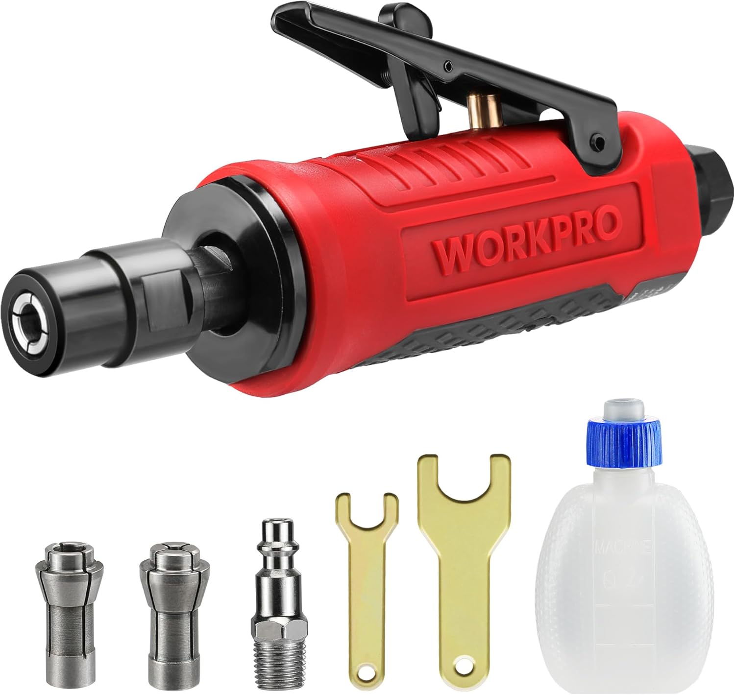 WORKPRO Air Angle Die Grinder, 1/4-Inch Pneumatic Right Angle Die Grinder, 20000RPM, Air-Powered 90 Degree for Grinding, Cutting, Polishing, Welding Repair, Deburring, 1/4  1/8 Collets Included