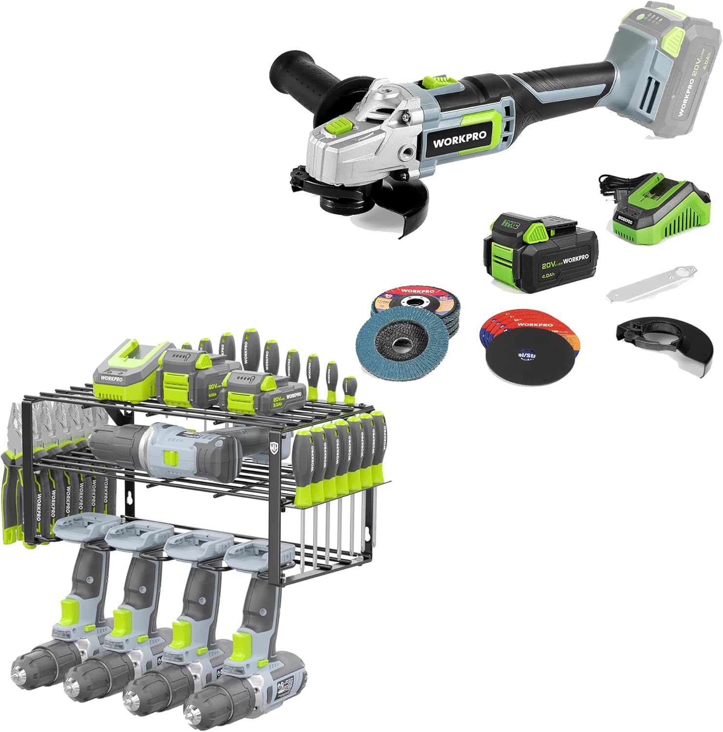WORKPRO 20V Cordless Angle Grinder Kit  WORKPRO Power Tool Organizer